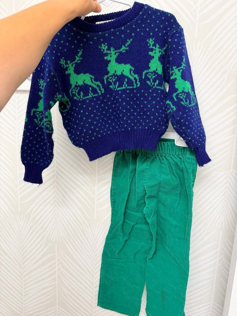 Vintage Young People's Shops Reindeer Holiday Sweater and Corduroy Pants 3T